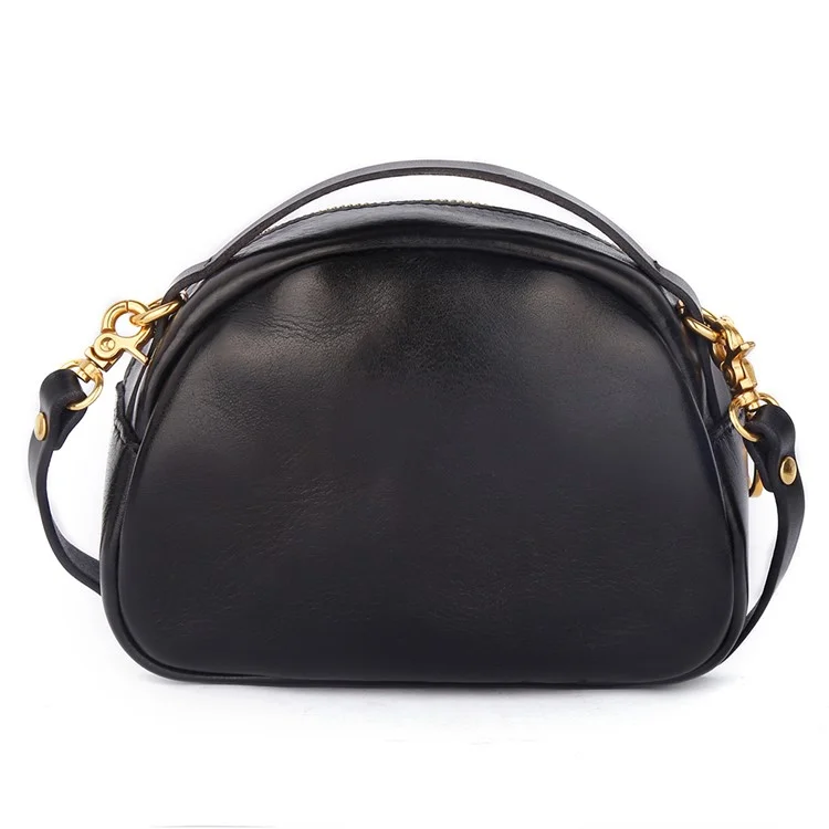 8897 Cowhide Leather Crossbody Shoulder Bag Zippered Pocket Handbag with Handle Strap for Women, Girls - Black