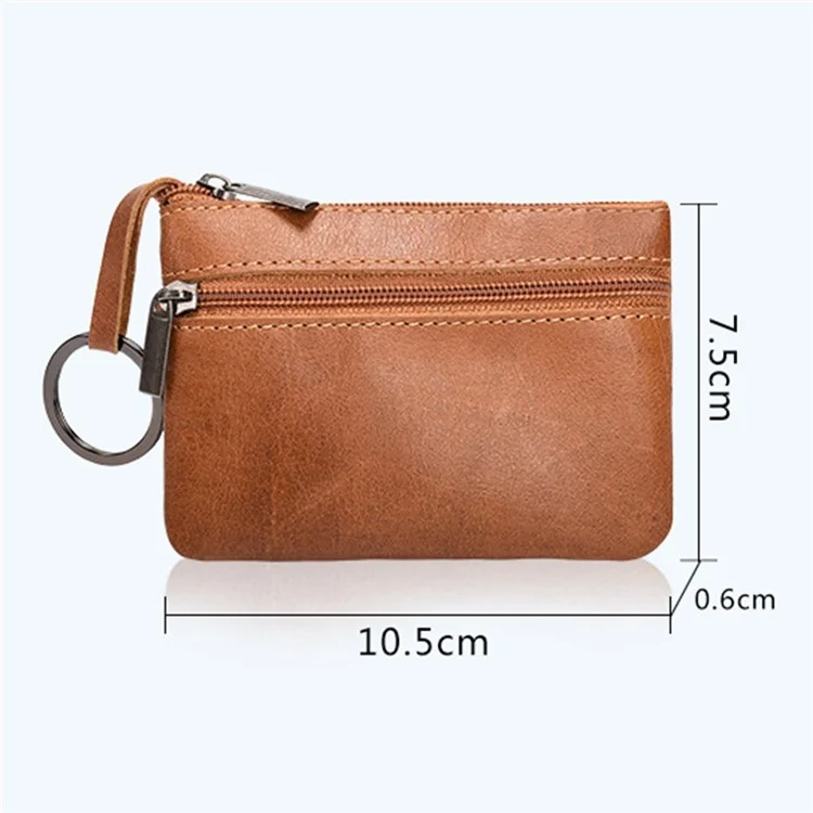 Top Layer Cowhide Leather Coin Purse Zipper Pocket Design Cards Coins Cash Storage Pouch - Brown