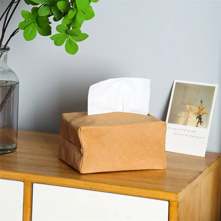 Kraft Paper Tissue Box Cover Simple Style Napkin Facial Paper Tissue Box Holder for Car Bathroom Living Room - Size S