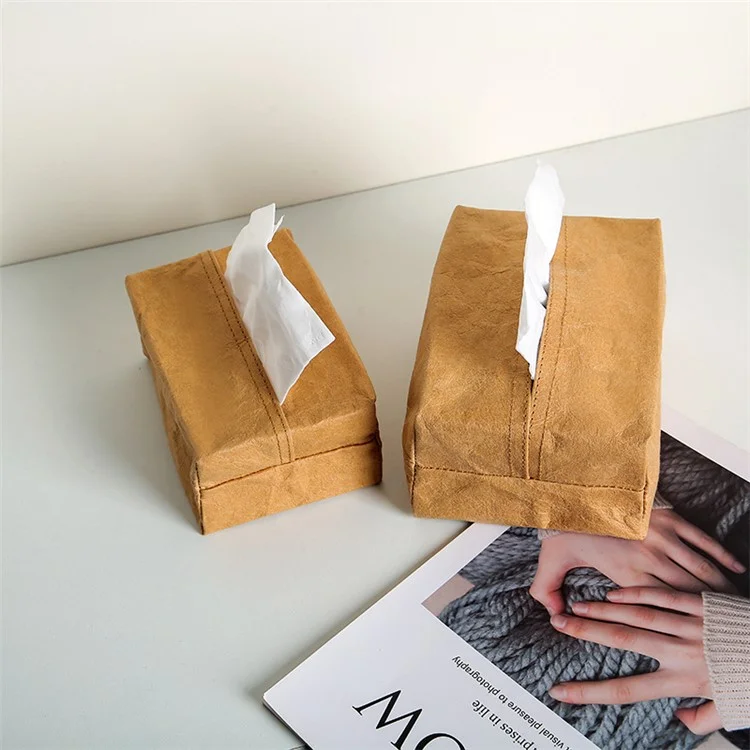 Kraft Paper Tissue Box Cover Simple Style Napkin Facial Paper Tissue Box Holder for Car Bathroom Living Room - Size S