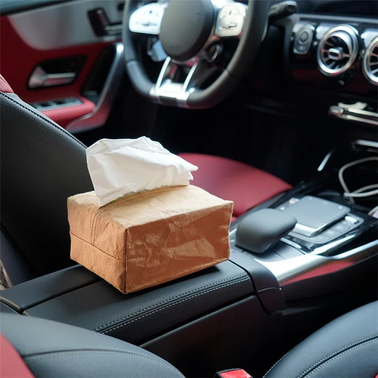 Kraft Paper Tissue Box Cover Simple Style Napkin Facial Paper Tissue Box Holder for Car Bathroom Living Room - Size S