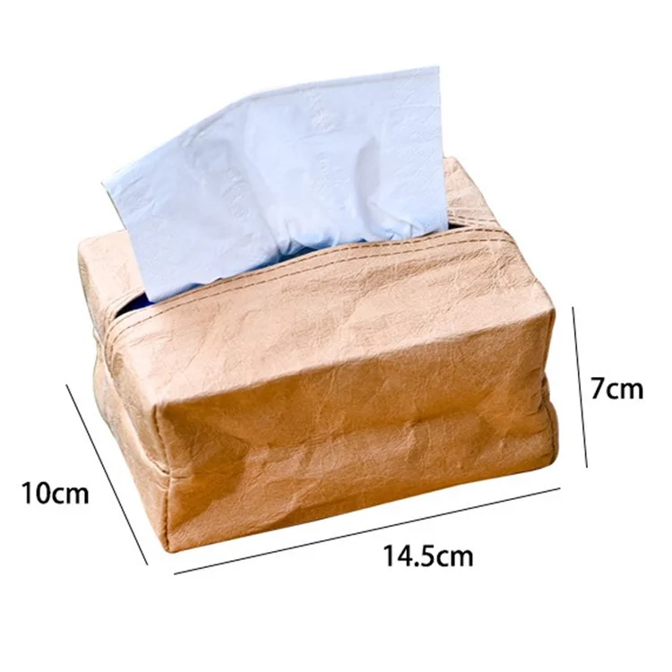 Kraft Paper Tissue Box Cover Simple Style Napkin Facial Paper Tissue Box Holder for Car Bathroom Living Room - Size S