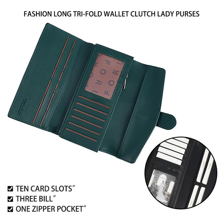 FFY FY207-38 Stylish Women PU Leather Tri-fold Wallet Multi Card Slots Clutch Bag Purse - Green