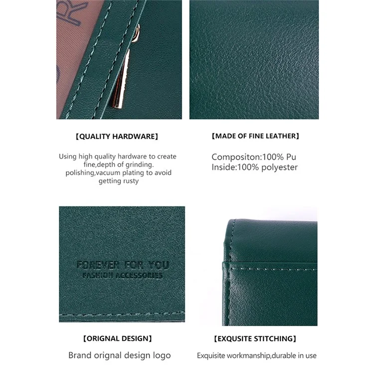 FFY FY207-38 Stylish Women PU Leather Tri-fold Wallet Multi Card Slots Clutch Bag Purse - Green