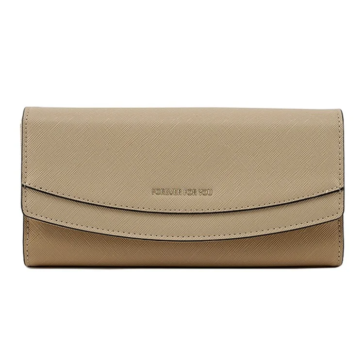 FFY FY207-39 Stylish Women PU Leather Tri-fold Long Wallet Multi Card Slots Purse Clutch Bag - Apricot