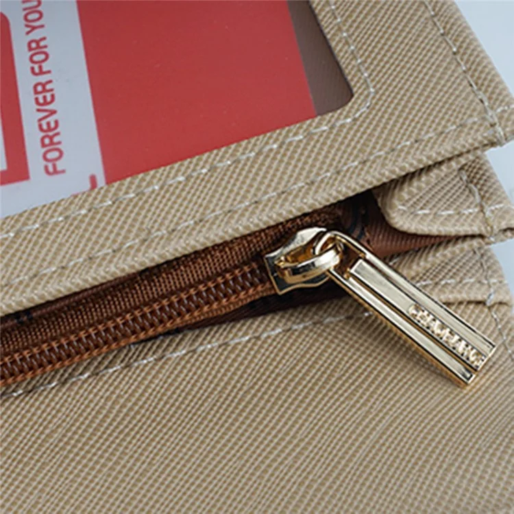 FFY FY207-39 Stylish Women PU Leather Tri-fold Long Wallet Multi Card Slots Purse Clutch Bag - Apricot