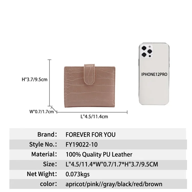 FFY FY19022-10 Stylish Stone Texture PU Leder Damen Kurzbörse Kartenhalter Geldbörse - Schwarz