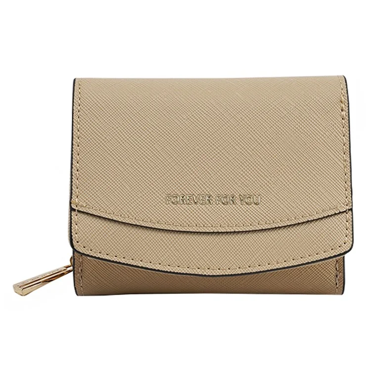 FFY FY8003-23 Stylish PU Leather Women Folding Short Wallet Cards Cash Carrying Bag - Abricot