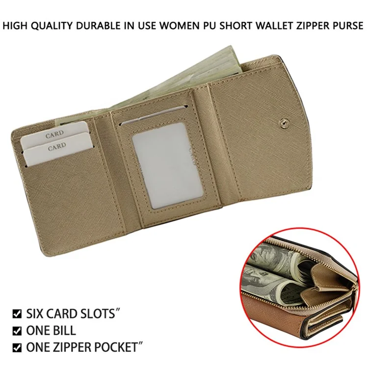 FFY FY8003-23 Stylish PU Leather Women Folding Short Wallet Cards Cash Carrying Bag - Abricot