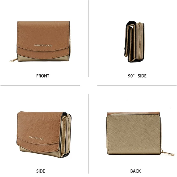 FFY FY8003-23 Stylish PU Leather Women Folding Short Wallet Cards Cash Carrying Bag - Abricot