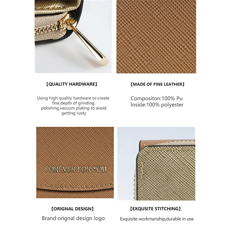 FFY FY8003-23 Stylish PU Leather Women Folding Short Wallet Cards Cash Carrying Bag - Abricot