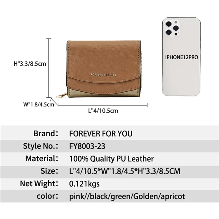 FFY FY8003-23 Stylish PU Leather Women Folding Short Wallet Cards Cash Carrying Bag - Abricot