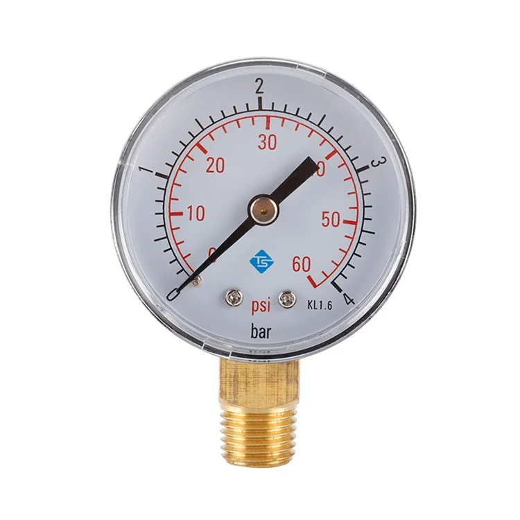 TS-50-4bar 50mm Manómetro 0-60psi / 0-4bar Escala Dual Dial Presión del Agua 1/4 NPT Manómetro de Presión Hidráulica