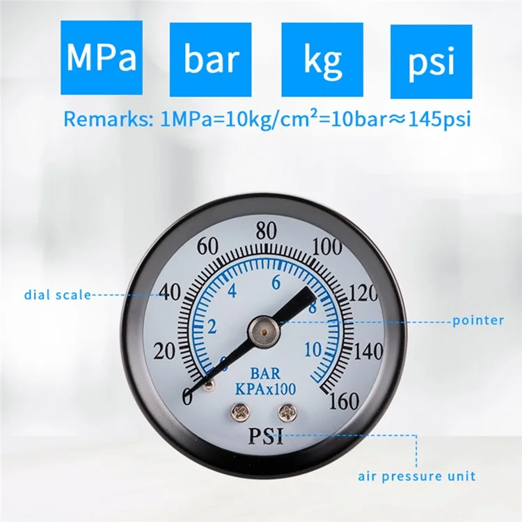 TS-40-10bar 0-160 PSI Rango Medidor de Presión de Acero Inoxidable Escala Dual Económico Todo Propósito Medidor de Presión de Agua
