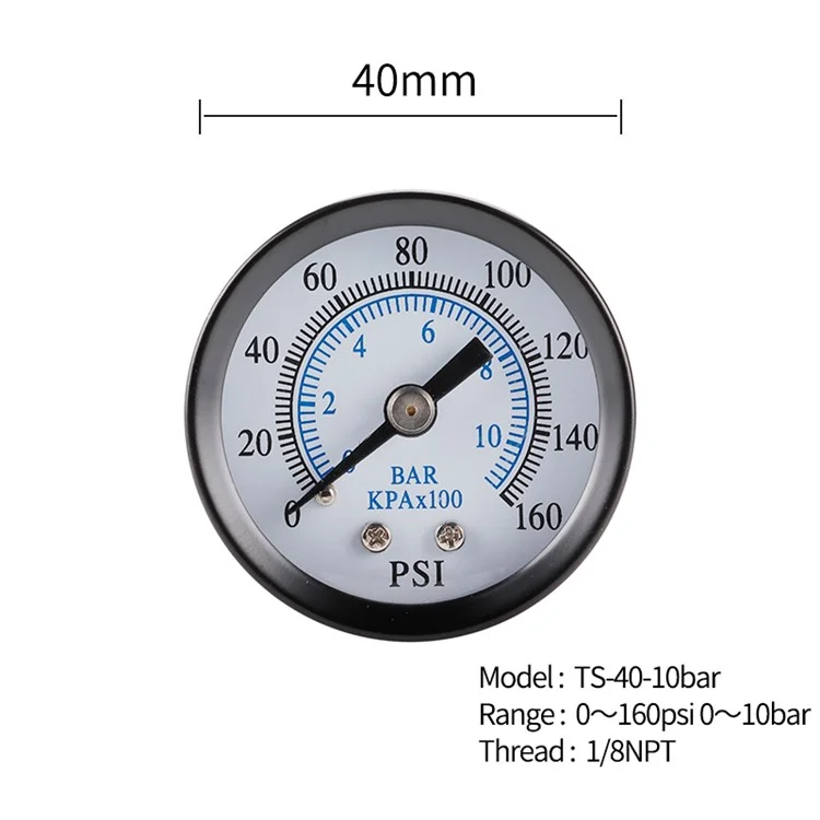 TS-40-10bar 0-160 PSI Rango Medidor de Presión de Acero Inoxidable Escala Dual Económico Todo Propósito Medidor de Presión de Agua