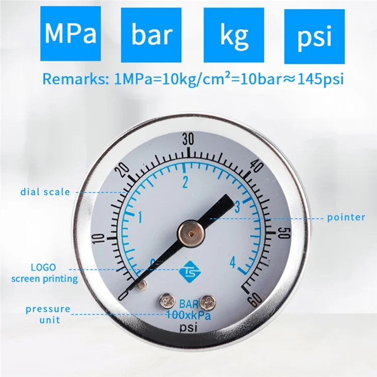 Manómetro económico de doble escala TS-Z51 Manómetro de presión de agua de acero inoxidable Montaje inferior de 1/8 "NPT