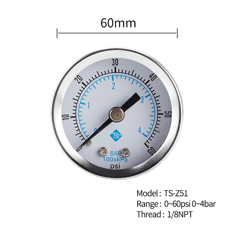 Manómetro económico de doble escala TS-Z51 Manómetro de presión de agua de acero inoxidable Montaje inferior de 1/8 "NPT