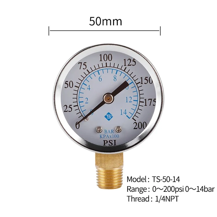 TS-50-14 1 / 4'' NPT Presión Inferior Montaje Manómetro Dual Escala Manómetro De Presión De Agua 0-200 PSI Rango De Prueba Manómetro De Presión De Aceite