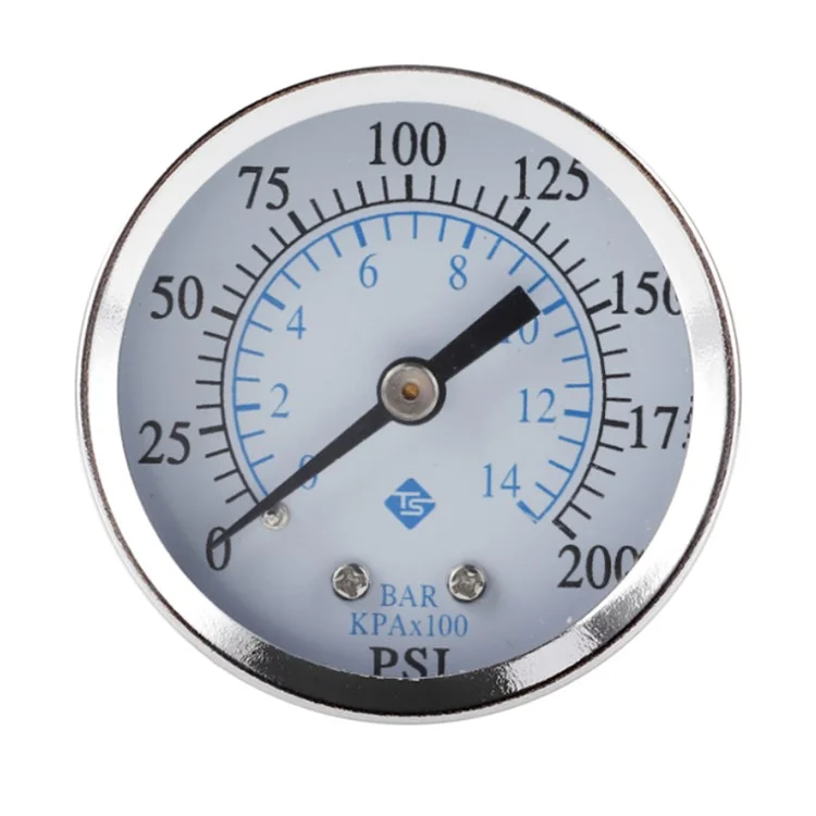TS-50-14bar 0-200 PSI Rango de prueba Indicador de presión de aceite Montaje inferior de 1/4'' NPT Indicador de presión de agua de doble escala