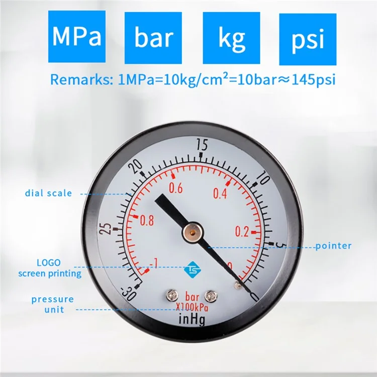 TS-Z50A Manômetro de Pressão de Água Dual Scale Vacuum 1 / 8'' Montagem ZG Manômetro de Pressão de Gás e Óleo