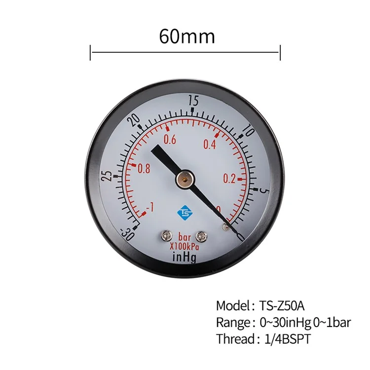 TS-Z50A Manômetro de Pressão de Água Dual Scale Vacuum 1 / 8'' Montagem ZG Manômetro de Pressão de Gás e Óleo
