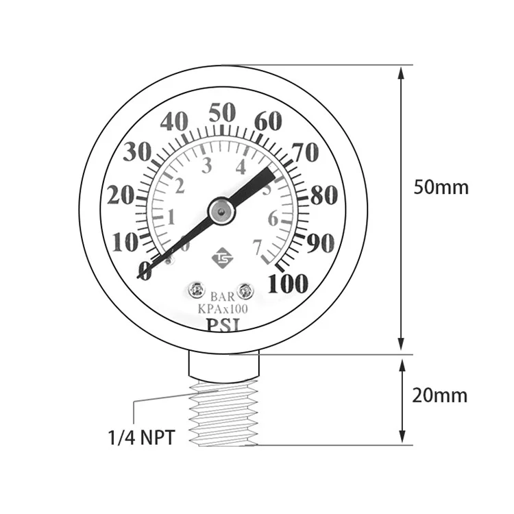 TS-Z54 0-100 фунт/кв.дюйм / 0-7 бар Двухшкальный манометр для фильтра бассейна, аквариума, воды, воздуха, газа, измеритель давления с нижним креплением 1/4 NPT