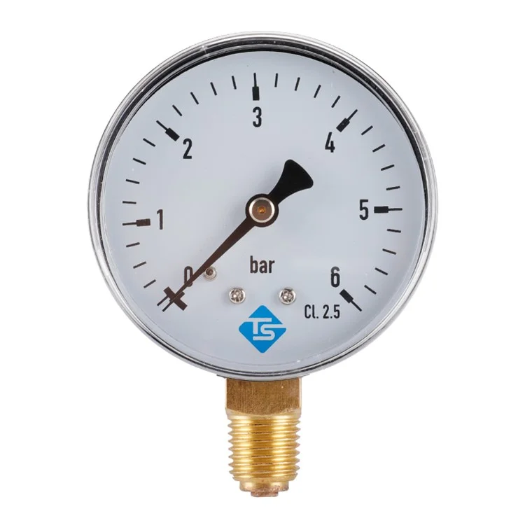 TS-60-6 Indicador de presión grande de 60 mm 0-6 bares para agua / gas / aire Indicador de presión del compresor Montaje inferior de 1 / 4''