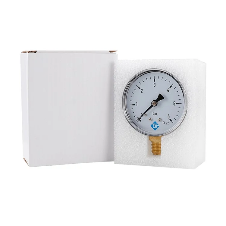 TS-60-6 Indicador de presión grande de 60 mm 0-6 bares para agua / gas / aire Indicador de presión del compresor Montaje inferior de 1 / 4''