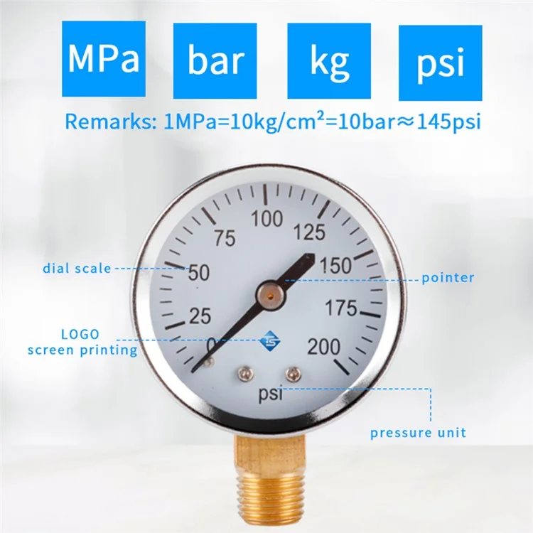 Manómetro de vacío de presión de agua TS-50-200psi Manómetro de presión 0-200 PSI Rango de prueba Manómetro de presión de aceite con montaje inferior 1/4'' NPT