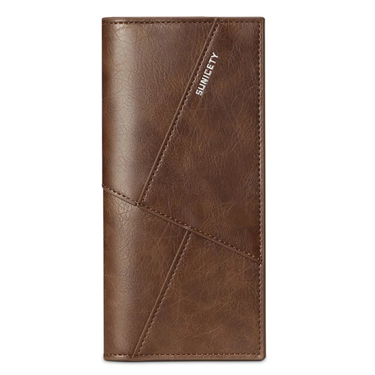 SUNICETY RFID Blocking PU Leather Ultra-thin Bi-fold Men Long Wallet Cards Cash Holder Bag - Coffee