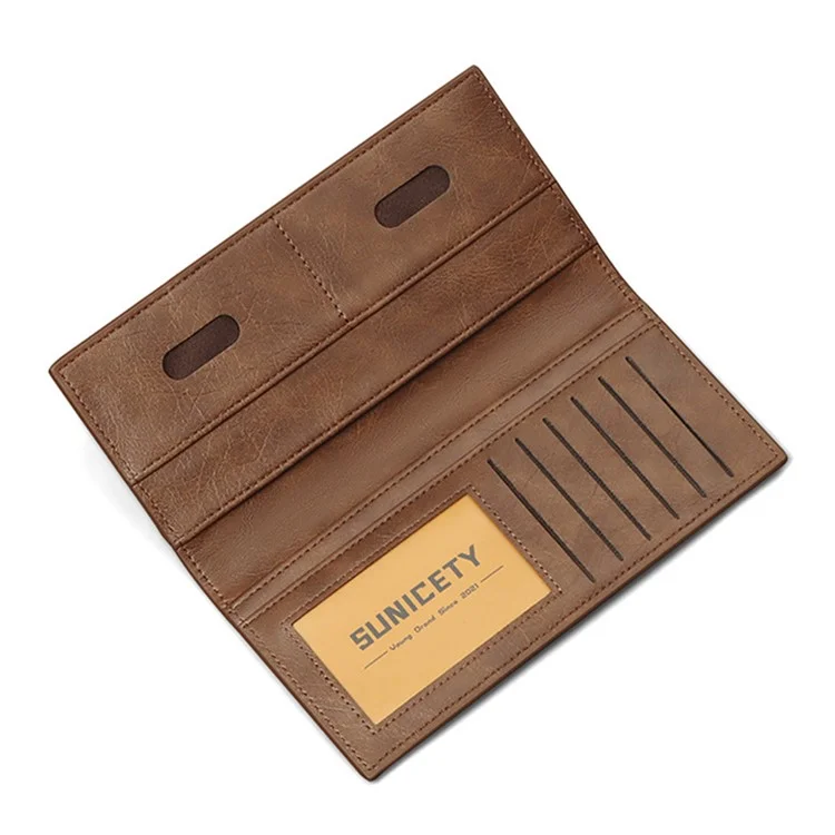 SUNICETY RFID Blocking PU Leather Ultra-thin Bi-fold Men Long Wallet Cards Cash Holder Bag - Coffee