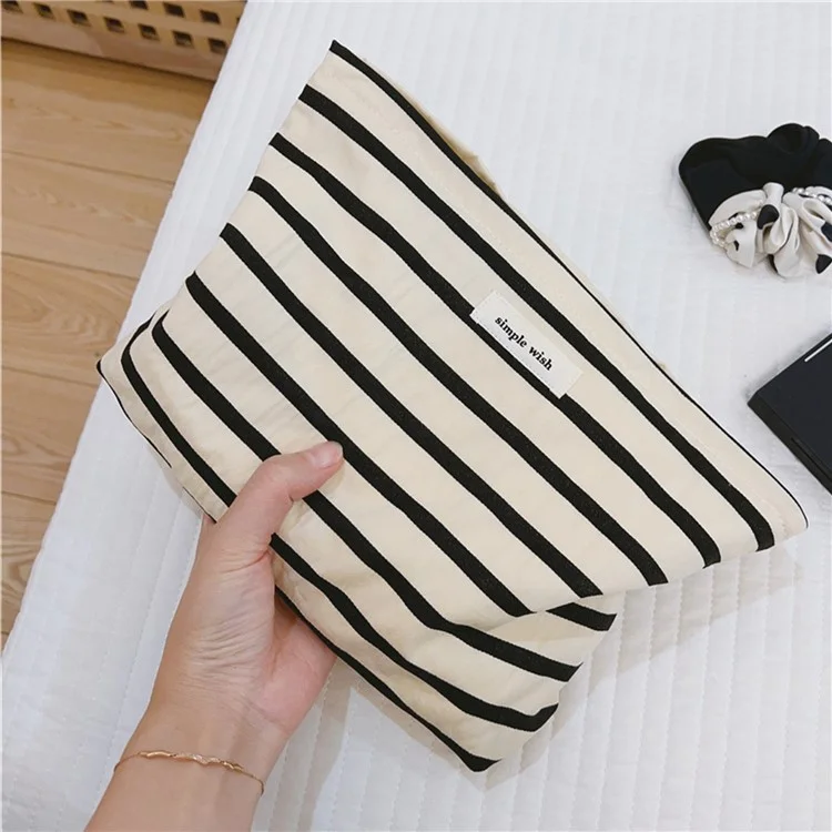 562 Stripe Pattern Makeup Storage Pouch Anti-Wear Canvas Toiletries Women Teen Girls Cosmetic Organizer Travel Bag - Black Stripe