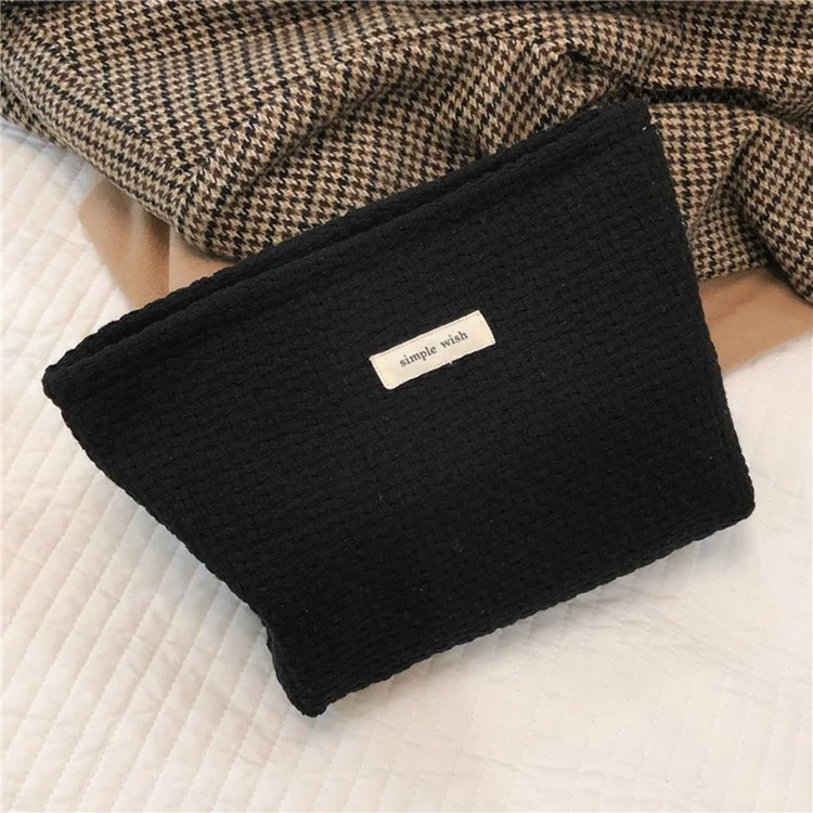 130 Knitted Style Makeup Handy Carrying Bag Large Capacity Toiletries Organizer Bag Cosmetic Storage Pouch for Travel - Black