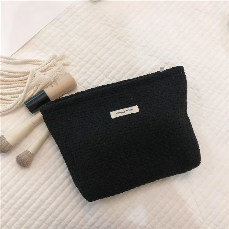 130 Knitted Style Makeup Handy Carrying Bag Large Capacity Toiletries Organizer Bag Cosmetic Storage Pouch for Travel - Black