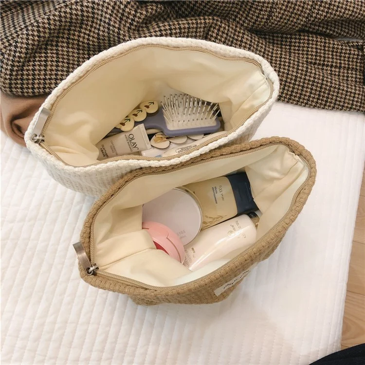 130 Knitted Style Makeup Handy Carrying Bag Large Capacity Toiletries Organizer Bag Cosmetic Storage Pouch for Travel - Black