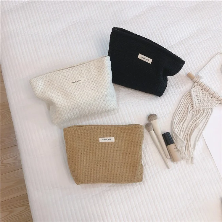 130 Knitted Style Makeup Handy Carrying Bag Large Capacity Toiletries Organizer Bag Cosmetic Storage Pouch for Travel - Black