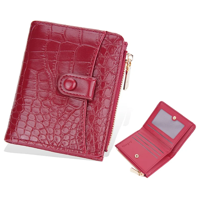 BAELLERRY N2381 Women Multiple Card Slots Crocodile Texture PU Leather Bi-fold Short Wallet with Zipper Pocket - Red