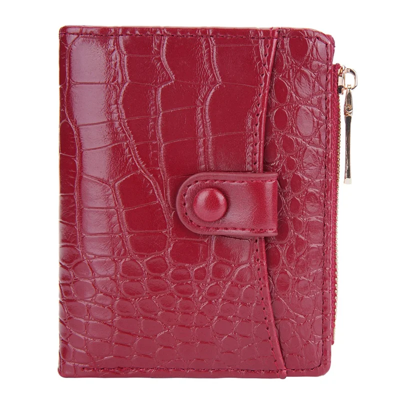 BAELLERRY N2381 Women Multiple Card Slots Crocodile Texture PU Leather Bi-fold Short Wallet with Zipper Pocket - Red