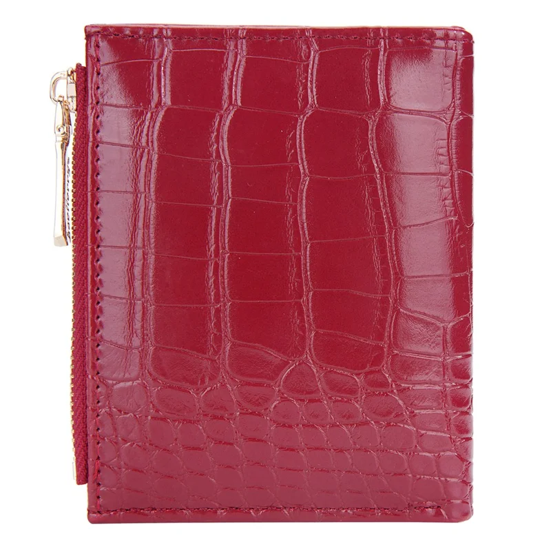 BAELLERRY N2381 Women Multiple Card Slots Crocodile Texture PU Leather Bi-fold Short Wallet with Zipper Pocket - Red