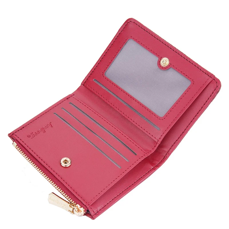 BAELLERRY N2381 Women Multiple Card Slots Crocodile Texture PU Leather Bi-fold Short Wallet with Zipper Pocket - Red