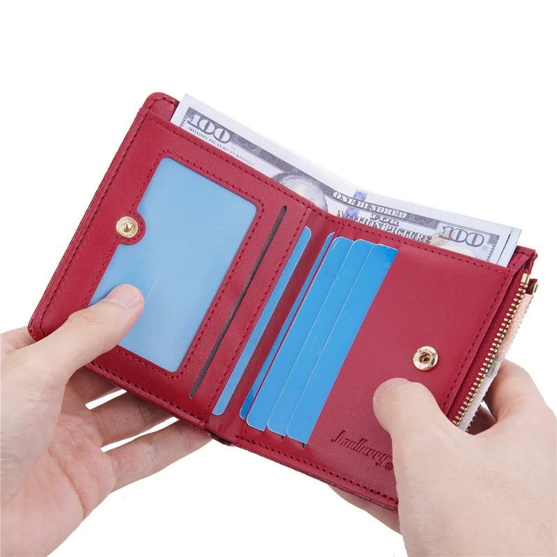 BAELLERRY N2381 Women Multiple Card Slots Crocodile Texture PU Leather Bi-fold Short Wallet with Zipper Pocket - Red