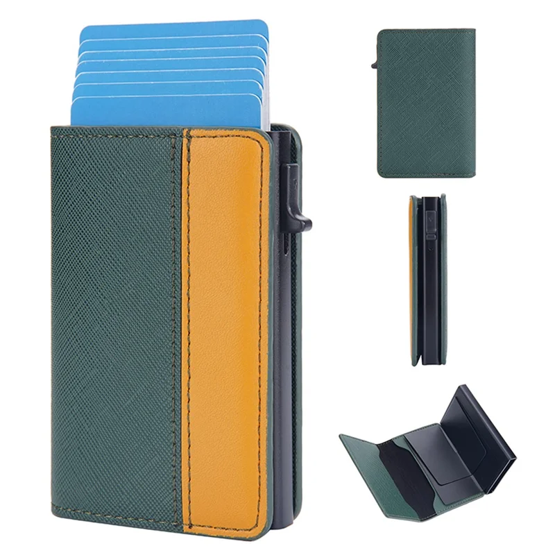 BAELLERRY K9221 Side Push Button Design Contrast Color Card Holder RFID Blocking PU Leather + Metal Credit Card Carrying Bag - Green