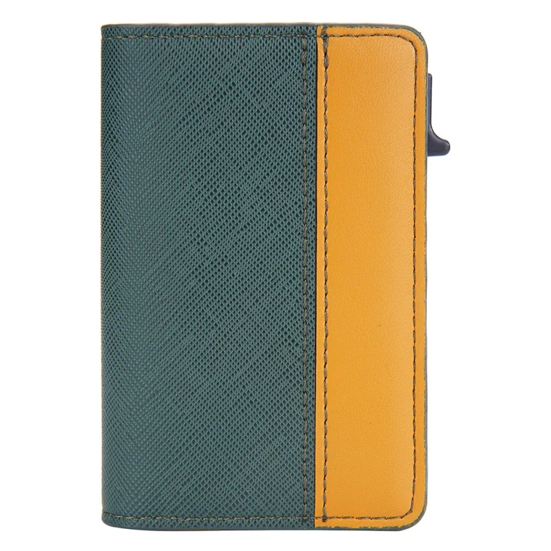 BAELLERRY K9221 Side Push Button Design Contrast Color Card Holder RFID Blocking PU Leather + Metal Credit Card Carrying Bag - Green