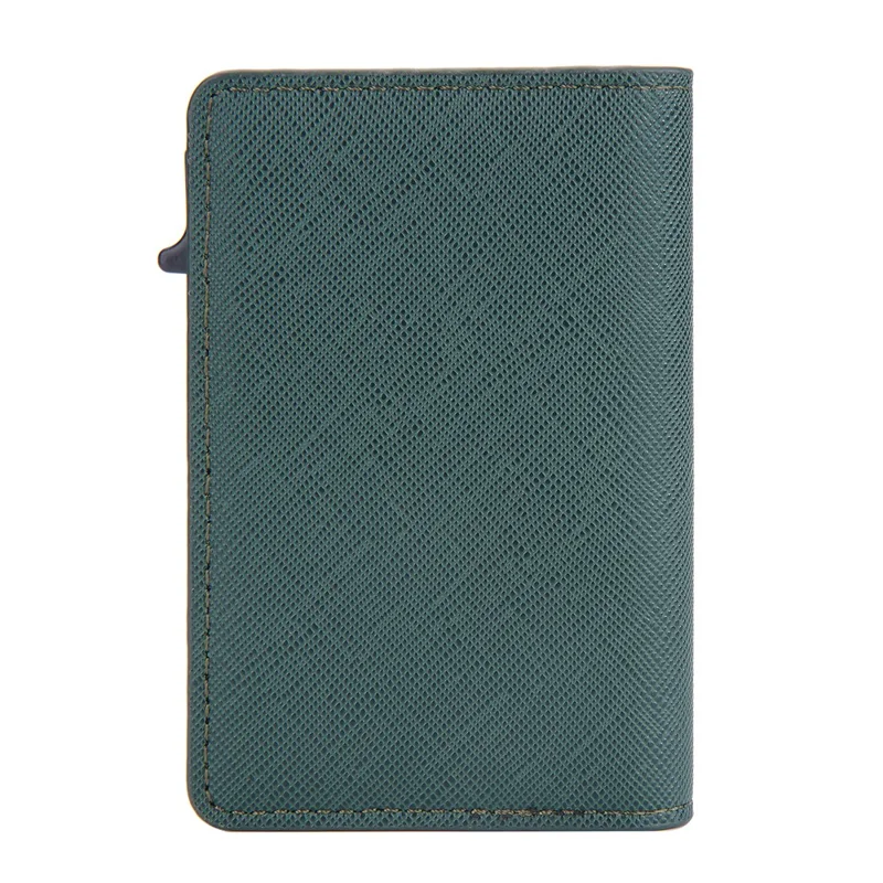 BAELLERRY K9221 Side Push Button Design Contrast Color Card Holder RFID Blocking PU Leather + Metal Credit Card Carrying Bag - Green