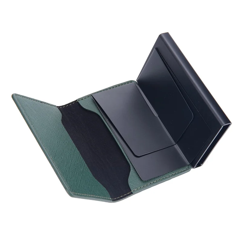 BAELLERRY K9221 Side Push Button Design Contrast Color Card Holder RFID Blocking PU Leather + Metal Credit Card Carrying Bag - Green