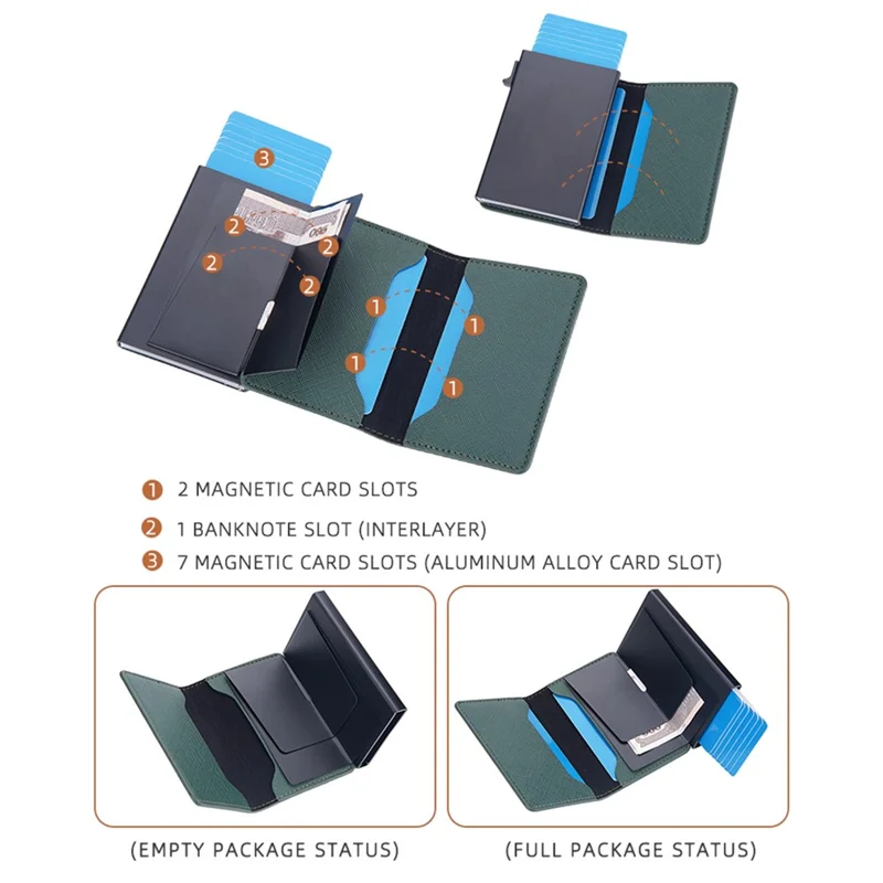 BAELLERRY K9221 Side Push Button Design Contrast Color Card Holder RFID Blocking PU Leather + Metal Credit Card Carrying Bag - Green