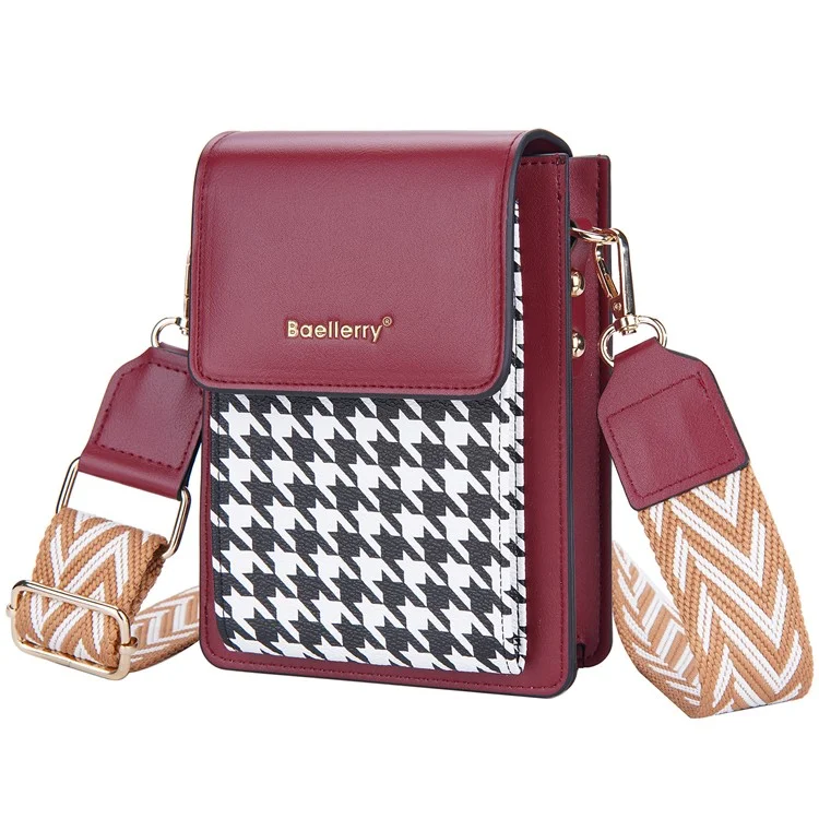 BAELLERRY N8626 Contraste Cor Couro PU Magnético Botão Phone Carrying Pouch Estiloso Mulheres Cartões Dinheiro Titular Bolsa Transversal - Vermelho