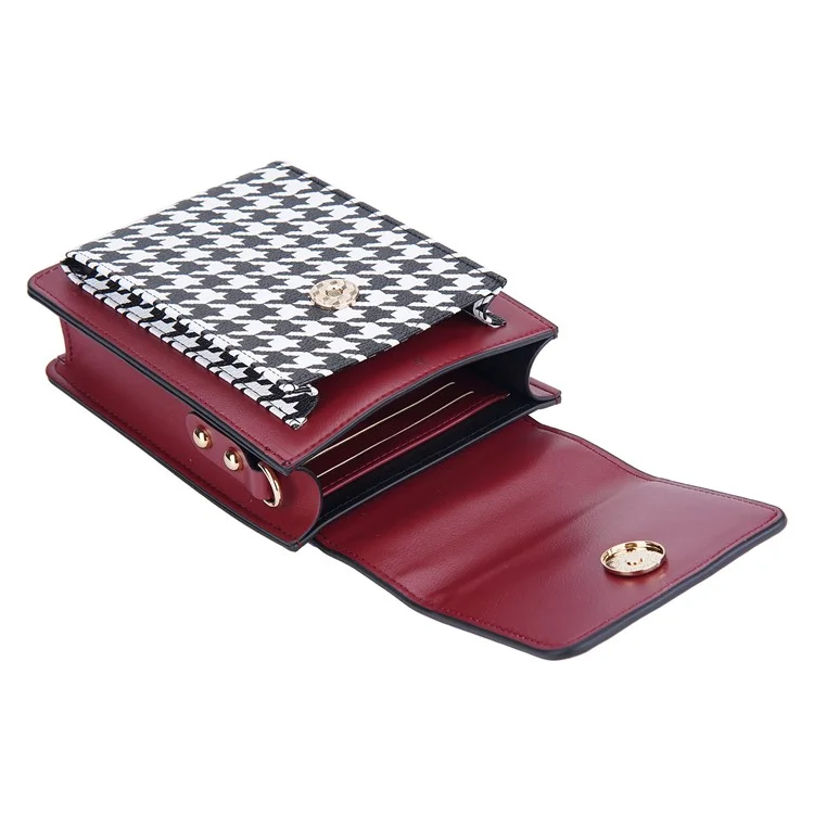 BAELLERRY N8626 Contraste Cor Couro PU Magnético Botão Phone Carrying Pouch Estiloso Mulheres Cartões Dinheiro Titular Bolsa Transversal - Vermelho