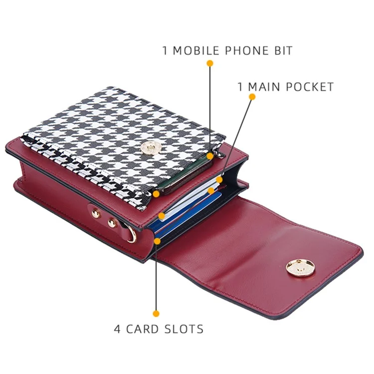 BAELLERRY N8626 Contraste Cor Couro PU Magnético Botão Phone Carrying Pouch Estiloso Mulheres Cartões Dinheiro Titular Bolsa Transversal - Vermelho