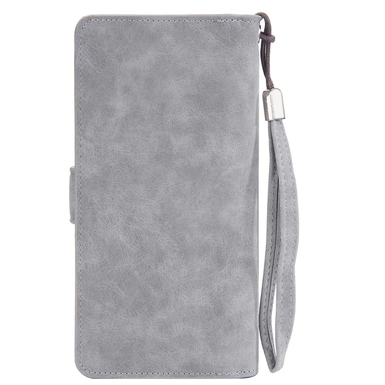 BAELLERRY S1070 Portefeuille long en cuir de vachette texturé Homme Poche zippée Porte-cartes Porte-monnaie avec sangle de poignet - Gris 